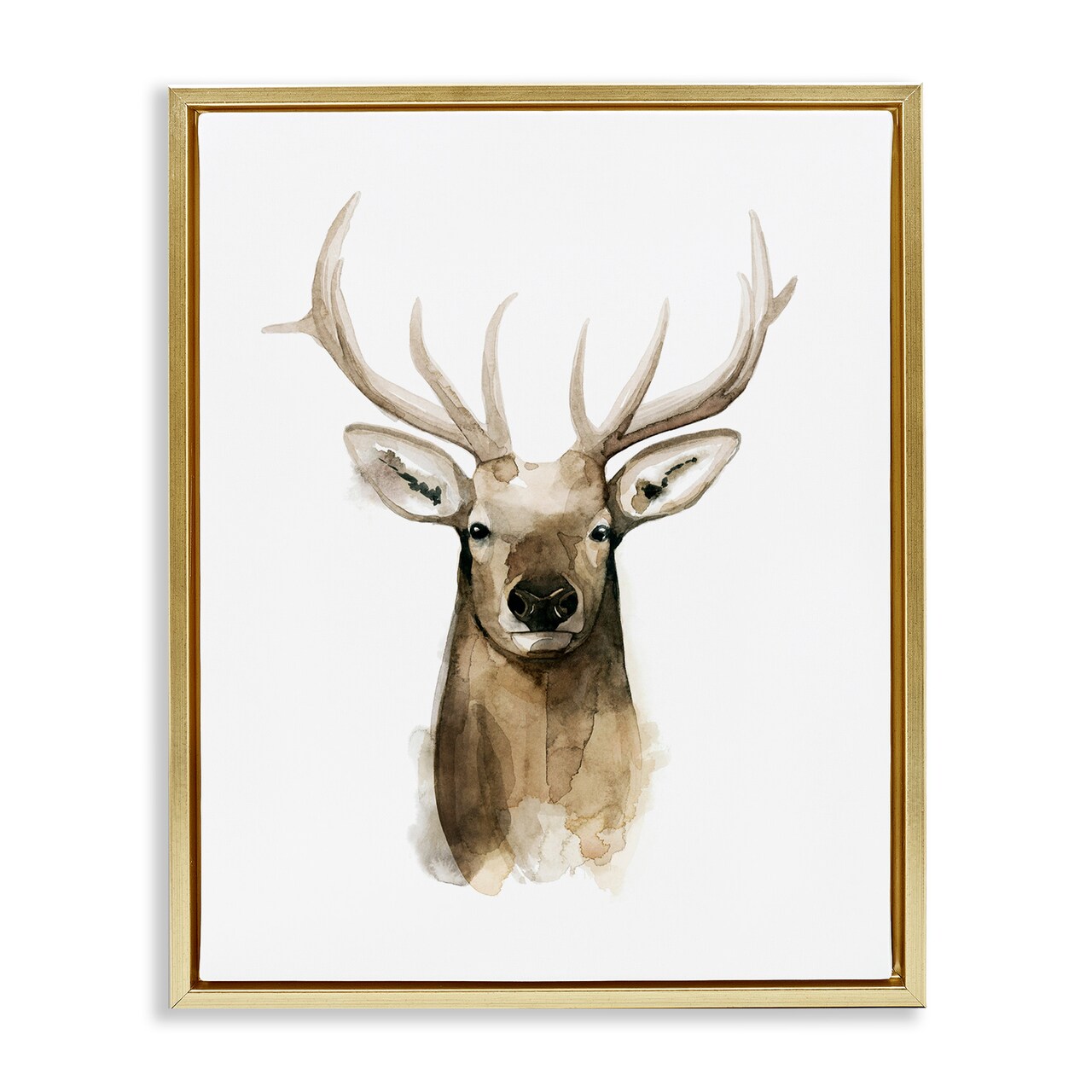 Stupell Industries Deer Portrait Watercolor Framed Floater Canvas Wall Art